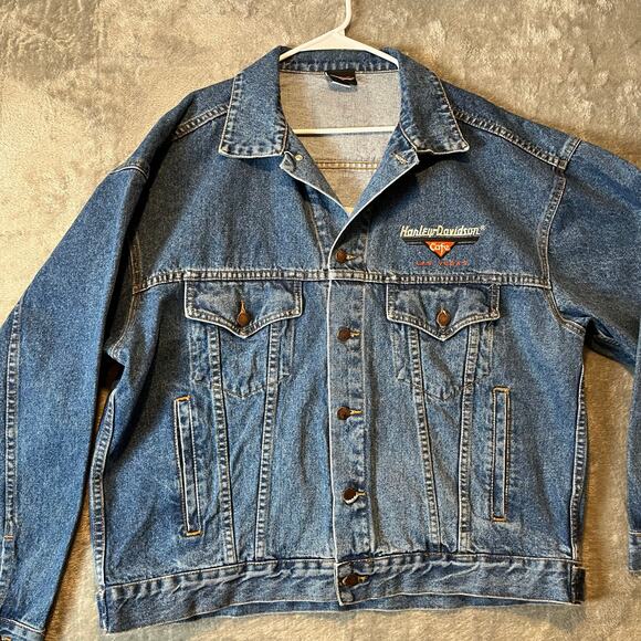 Harley Davidson Vintage Jacket Size 2XL 90S Denim Live Hard Ride Free Bald Eagle - Picture 3 of 8